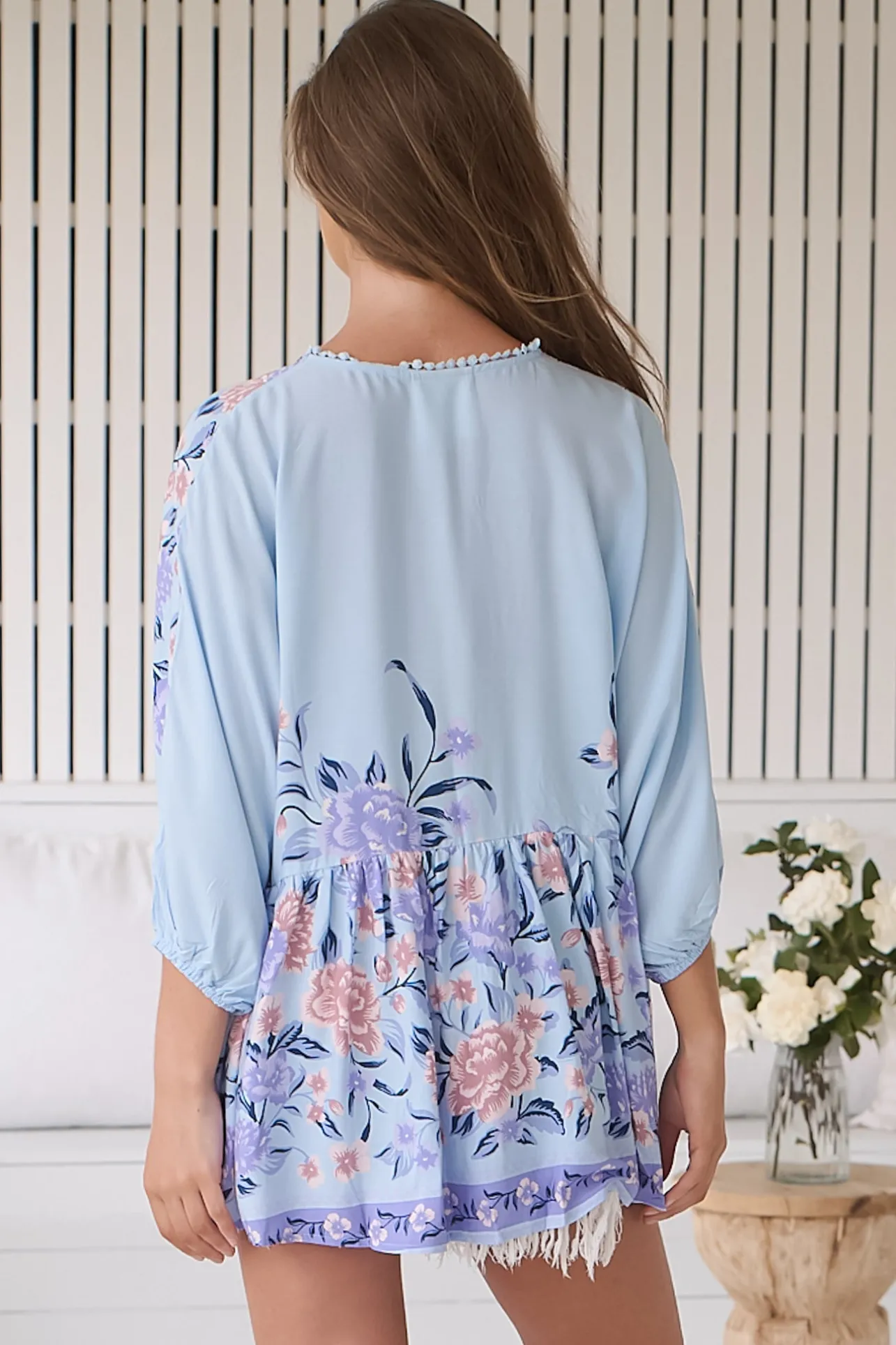 Chloe Top - Very Oversized Crochet Trim Neckline Smock Top in Heaven Print>Jaase Discount