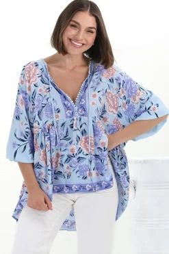 Chloe Top - Very Oversized Crochet Trim Neckline Smock Top in Heaven Print><noscript><img width=