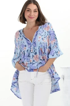 Chloe Top - Very Oversized Crochet Trim Neckline Smock Top in Heaven Print><noscript><img width=