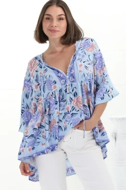 Chloe Top - Very Oversized Crochet Trim Neckline Smock Top in Heaven Print><noscript><img width=