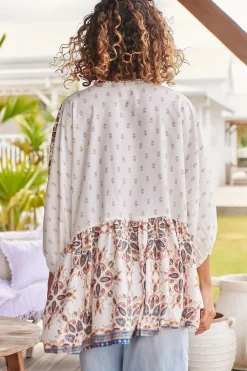 Chloe Top - Very Oversized Crochet Trim Neckline Smock Top in Gemstone Print><noscript><img width=