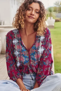 Chloe Top - Very Oversized Crochet Trim Neckline Smock Top in Strawberry Kiss Print><noscript><img width=