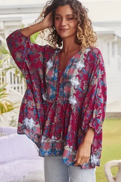 Chloe Top - Very Oversized Crochet Trim Neckline Smock Top in Strawberry Kiss Print><noscript><img width=