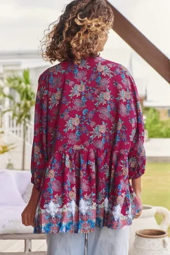 Chloe Top - Very Oversized Crochet Trim Neckline Smock Top in Strawberry Kiss Print><noscript><img width=