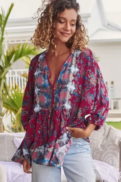 Chloe Top - Very Oversized Crochet Trim Neckline Smock Top in Strawberry Kiss Print><noscript><img width=