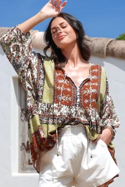 Chloe Top - Very Oversized Crochet Trim Neckline Smock Top in Oakie Print><noscript><img width=