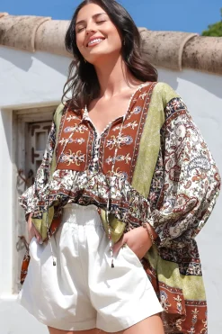 Chloe Top - Very Oversized Crochet Trim Neckline Smock Top in Oakie Print><noscript><img width=