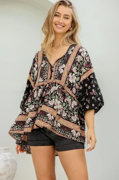 Chloe Top - Very Oversized Crochet Trim Neckline Smock Top in Eternity Print>Jaase Best