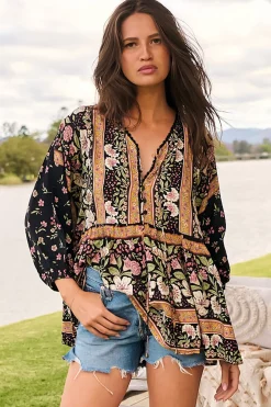 Chloe Top - Very Oversized Crochet Trim Neckline Smock Top in Eternity Print><noscript><img width=