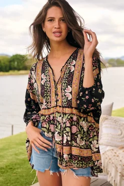 Chloe Top - Very Oversized Crochet Trim Neckline Smock Top in Eternity Print><noscript><img width=