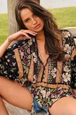 Chloe Top - Very Oversized Crochet Trim Neckline Smock Top in Eternity Print><noscript><img width=