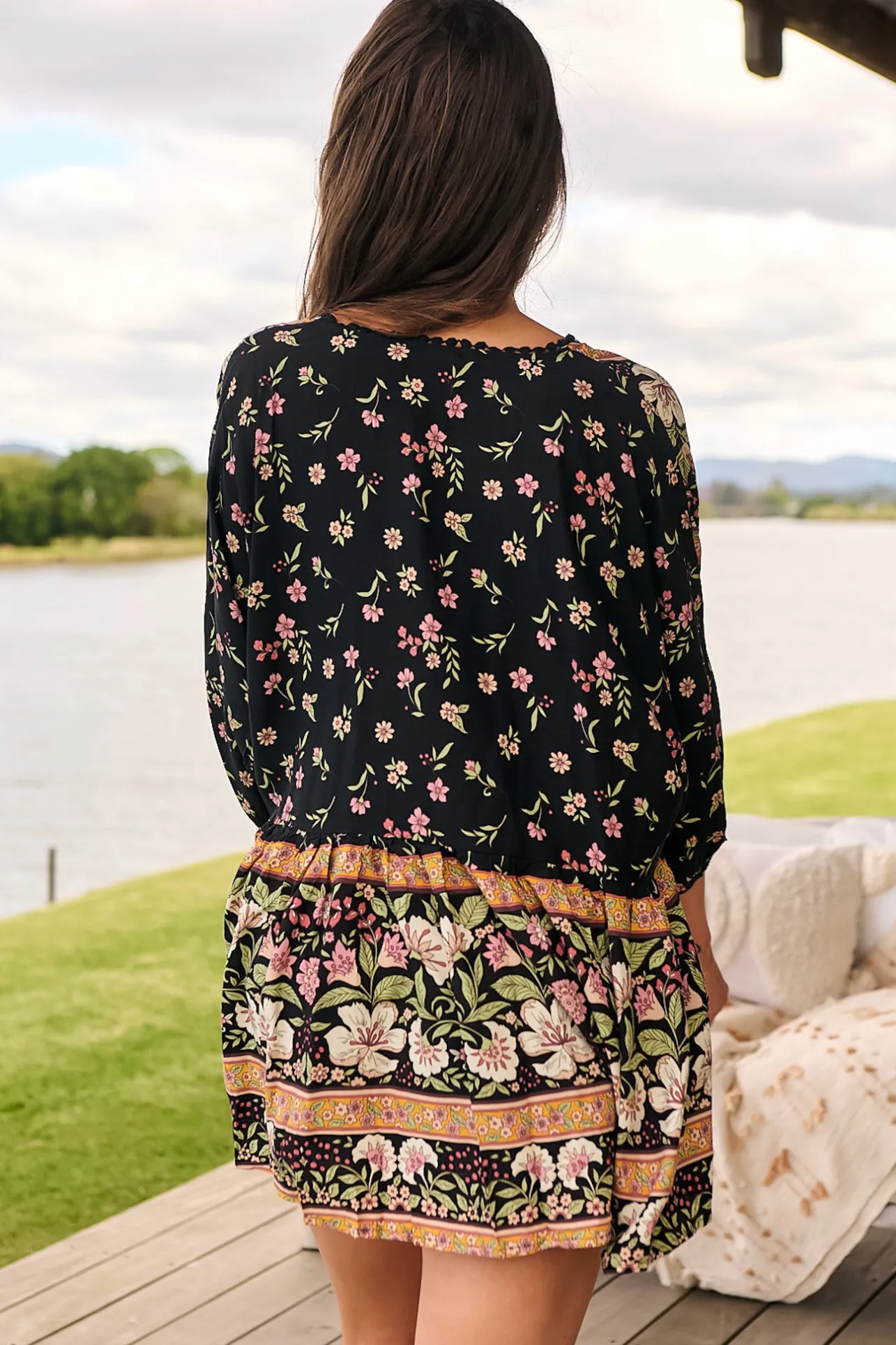 Chloe Top - Very Oversized Crochet Trim Neckline Smock Top in Eternity Print>Jaase Best