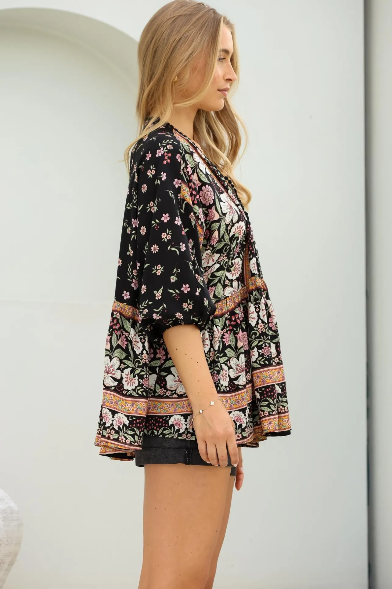 Chloe Top - Very Oversized Crochet Trim Neckline Smock Top in Eternity Print>Jaase Best