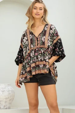 Chloe Top - Very Oversized Crochet Trim Neckline Smock Top in Eternity Print><noscript><img width=