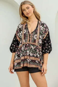 Chloe Top - Very Oversized Crochet Trim Neckline Smock Top in Eternity Print><noscript><img width=