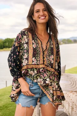Chloe Top - Very Oversized Crochet Trim Neckline Smock Top in Eternity Print><noscript><img width=