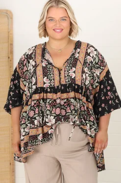 Chloe Top - Very Oversized Crochet Trim Neckline Smock Top in Eternity Print><noscript><img width=
