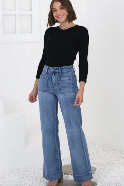 Cindy Wide Leg Jean in Mid Denim Wash><noscript><img width=
