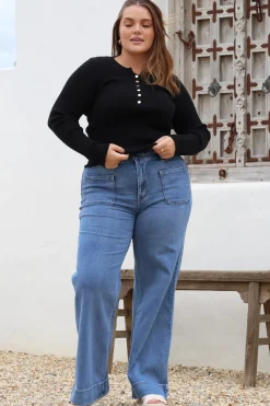 Cindy Wide Leg Jean in Mid Denim Wash><noscript><img width=