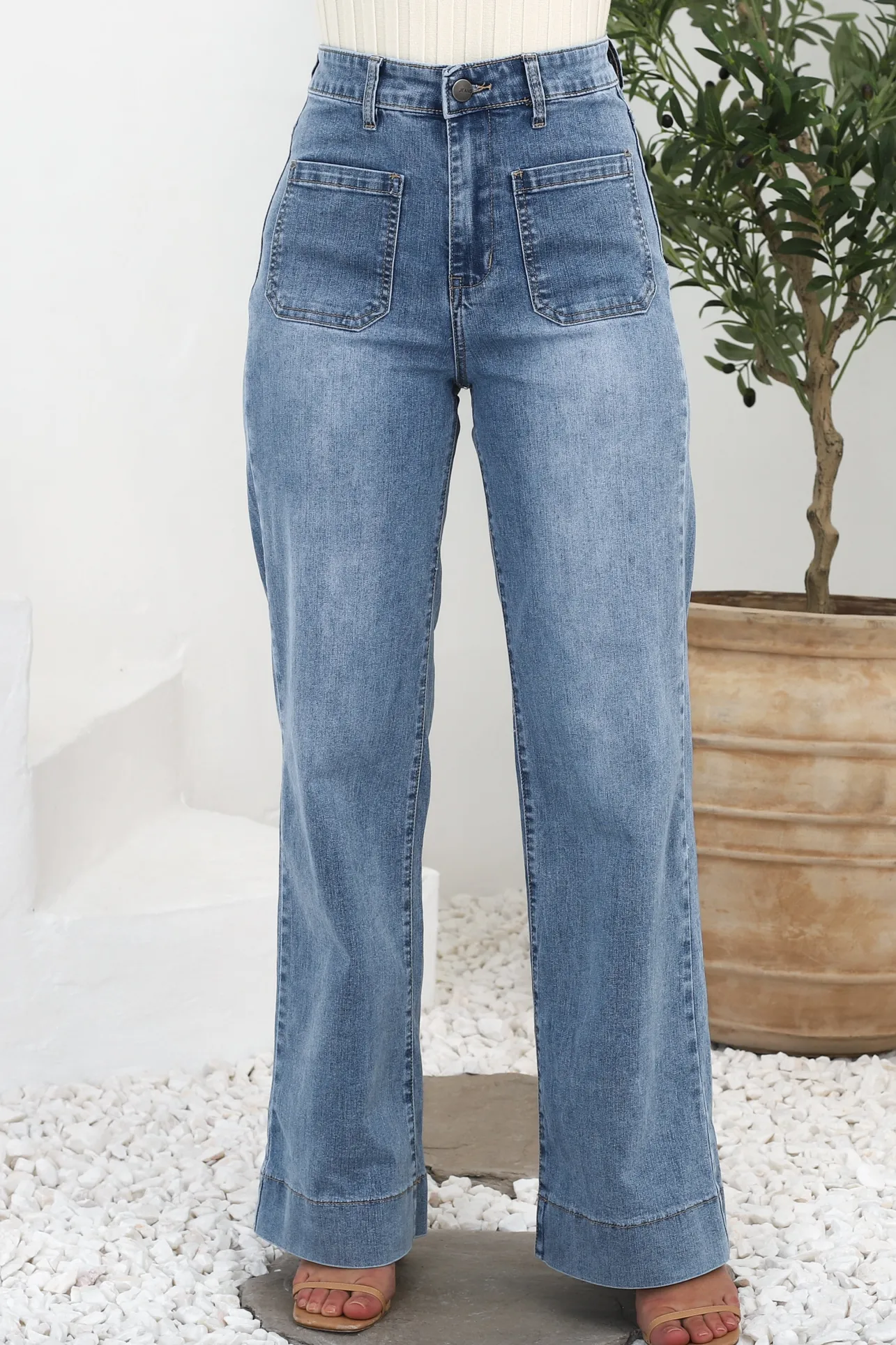 Cindy Wide Leg Jean in Stone Wash Denim>Salty Crush