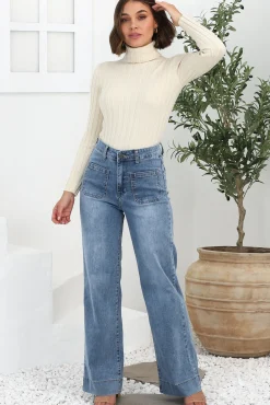 Cindy Wide Leg Jean in Stone Wash Denim><noscript><img width=