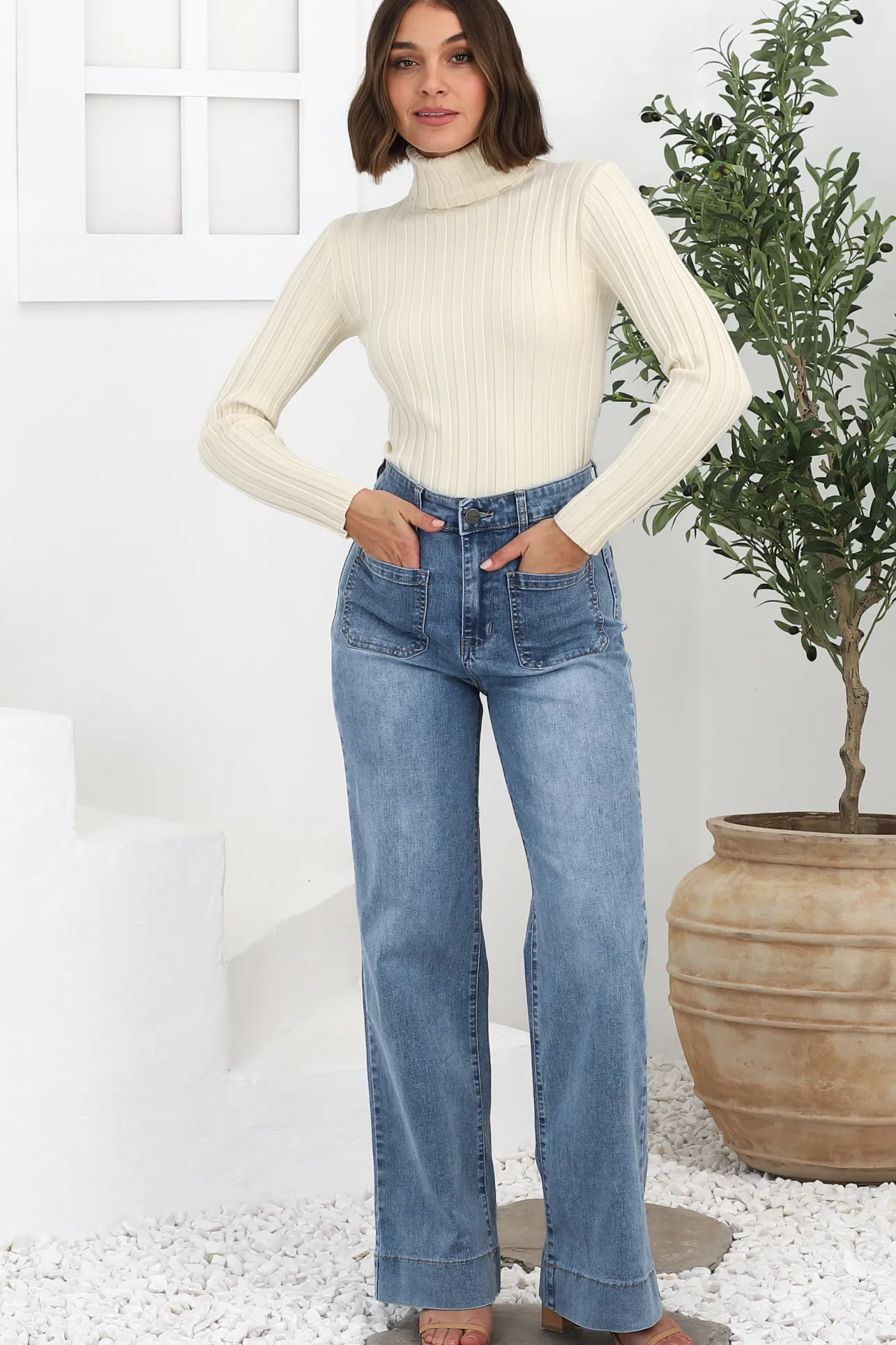 Cindy Wide Leg Jean in Stone Wash Denim>Salty Crush