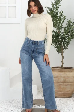 Cindy Wide Leg Jean in Stone Wash Denim><noscript><img width=