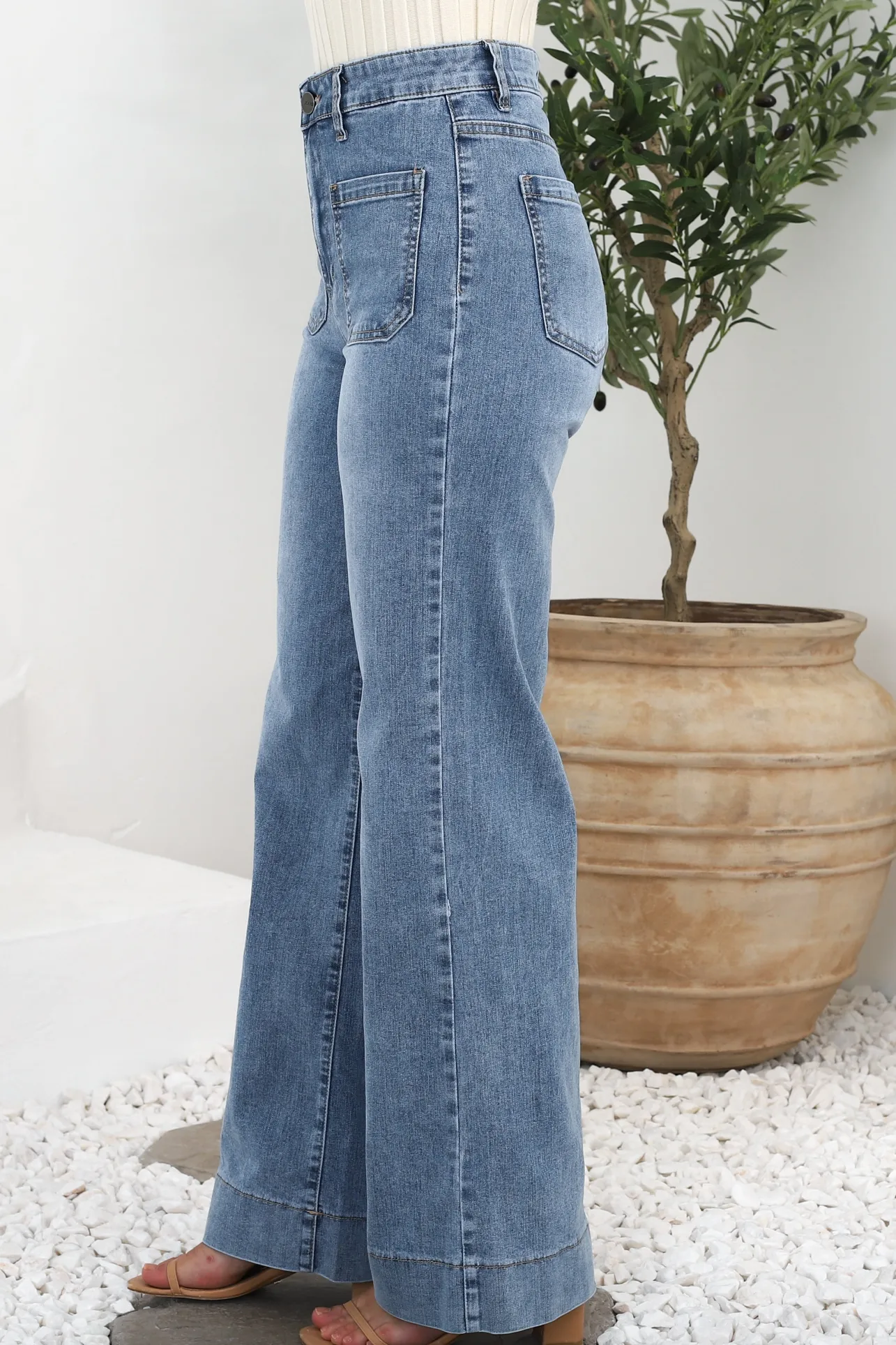 Cindy Wide Leg Jean in Stone Wash Denim>Salty Crush