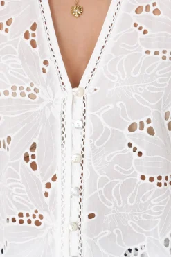 Clare Blouse - Hollow Out Embroidered Button Down Blouse in White><noscript><img width=