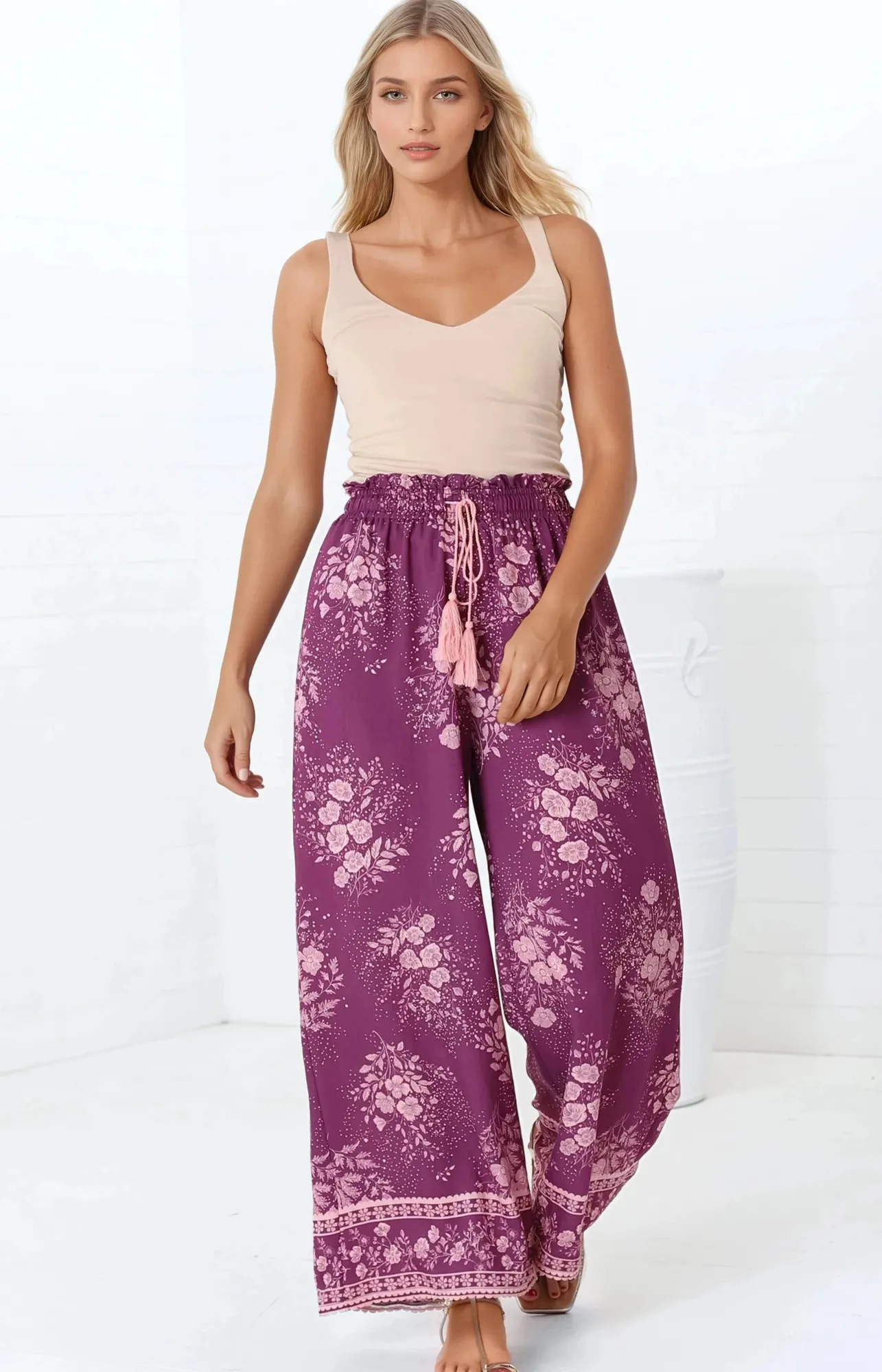 Colson Pants - High Waist Wide Leg Pant in Briella Print Berry>Salty Crush Online