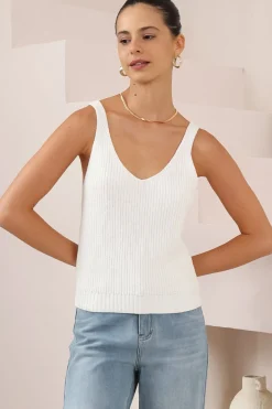 Costa Knit Top - V-Neck Tank Top in White>Salty Crush Online