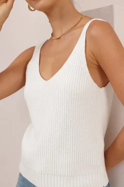Costa Knit Top - V-Neck Tank Top in White><noscript><img width=