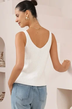 Costa Knit Top - V-Neck Tank Top in White><noscript><img width=