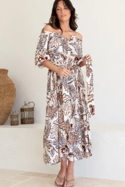 Criselda Maxi Dress - On or Off Shoulder Ballon Sleeve Dress in Palermo Print><noscript><img width=