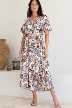Criselda Maxi Dress - On or Off Shoulder Ballon Sleeve Dress in Palermo Print><noscript><img width=