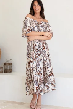 Criselda Maxi Dress - On or Off Shoulder Ballon Sleeve Dress in Palermo Print><noscript><img width=