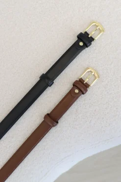 Cruz PU Leather Gold Buckle Thin Belt Set - Black/Brown><noscript><img width=