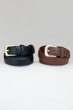 Cruz PU Leather Gold Buckle Thin Belt Set - Black/Brown><noscript><img width=