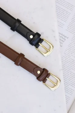 Cruz PU Leather Gold Buckle Thin Belt Set - Black/Brown><noscript><img width=