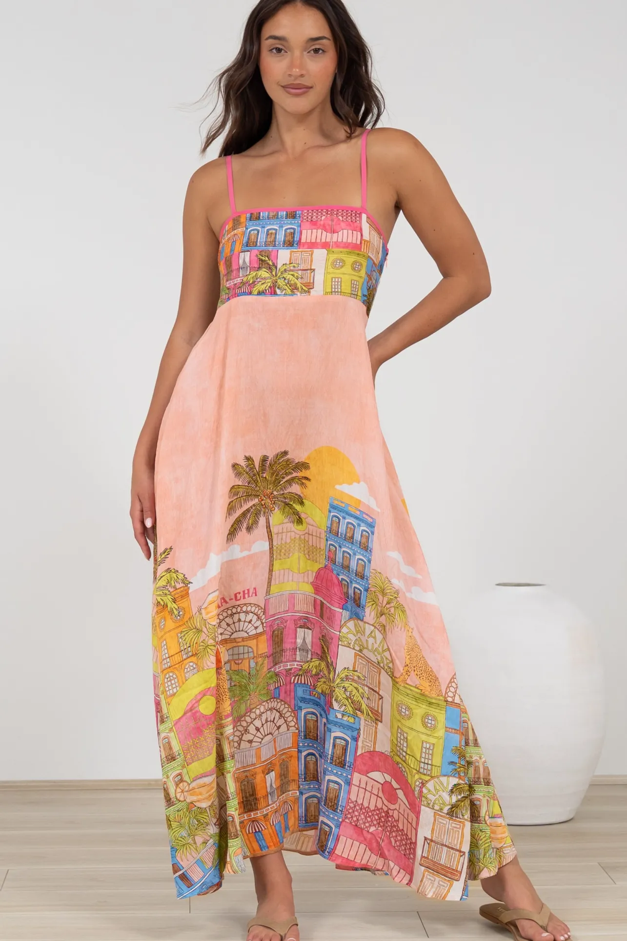 Danica Maxi Dress - Adjustable Spaghetti Strap Sun Dress in Tullia Print>Salty Crush Sale