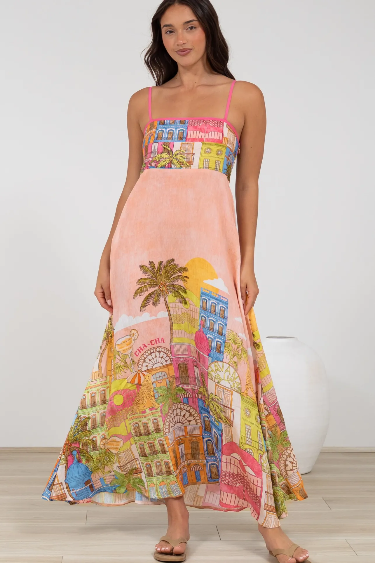 Danica Maxi Dress - Adjustable Spaghetti Strap Sun Dress in Tullia Print>Salty Crush Sale