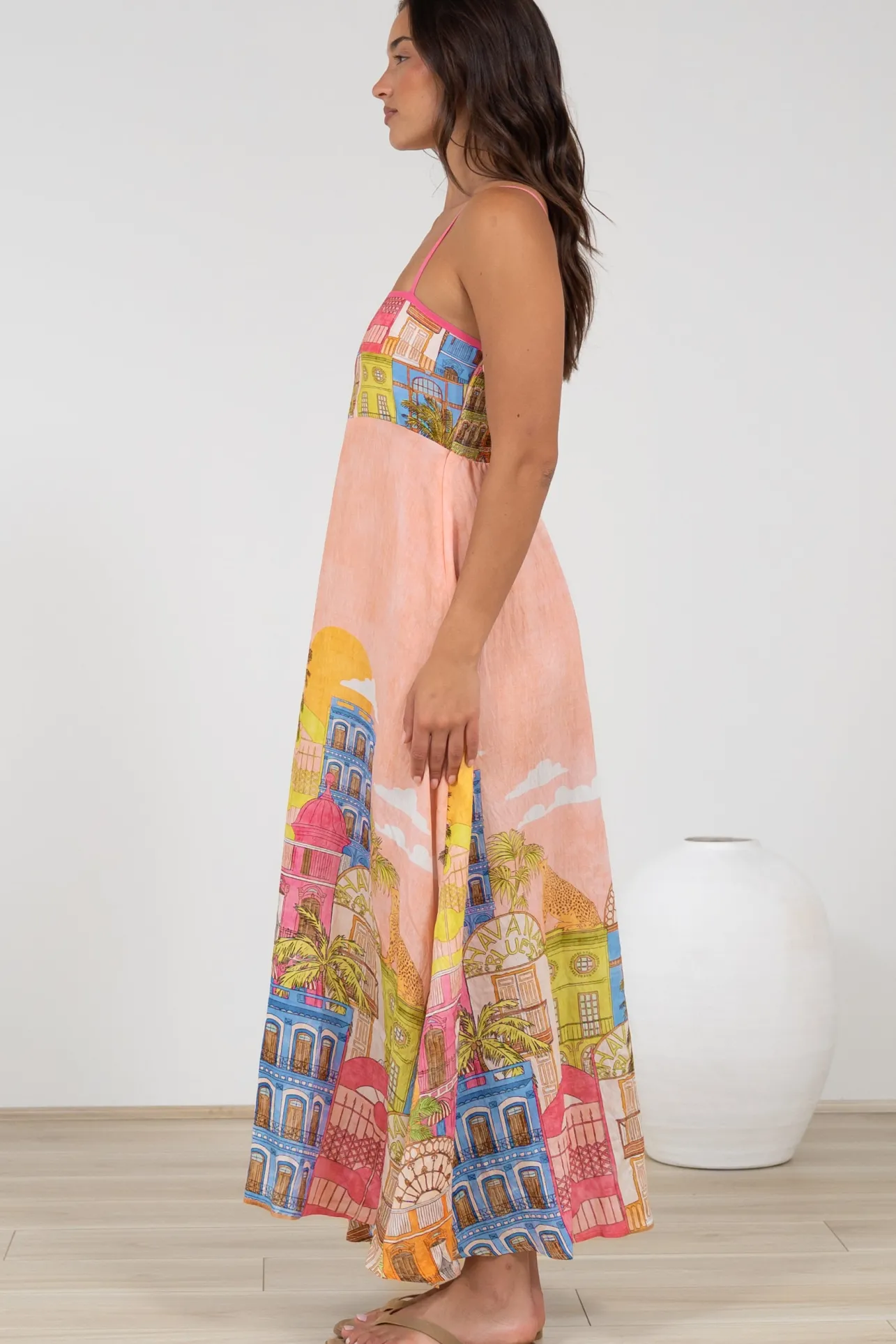 Danica Maxi Dress - Adjustable Spaghetti Strap Sun Dress in Tullia Print>Salty Crush Sale