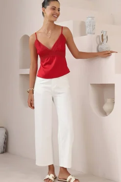 Darma Cami - Lace Bodice Adjustable Strap Top in Red>Salty Crush Outlet