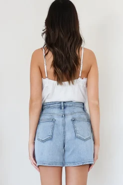 Davie Denim Shorts - High Waisted Straight Leg Shorts in Light Denim><noscript><img width=
