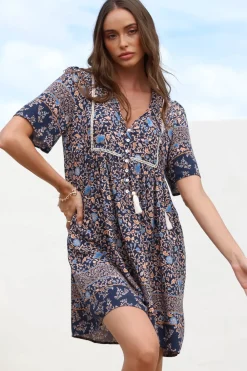 Delany Mini Dress - Short Sleeve Baby Doll Dress in Floral Print><noscript><img width=