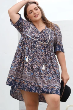 Delany Mini Dress - Short Sleeve Baby Doll Dress in Floral Print><noscript><img width=