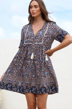 Delany Mini Dress - Short Sleeve Baby Doll Dress in Floral Print><noscript><img width=
