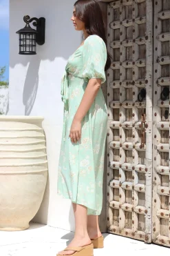 Devlin Midi Dress - Tie Up A-Line Dress with Elasticated Bodice in Gretal Print><noscript><img width=
