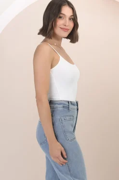 Dila Cami - Scoop Neckline Long Cami with Spaghetti Straps in White><noscript><img width=