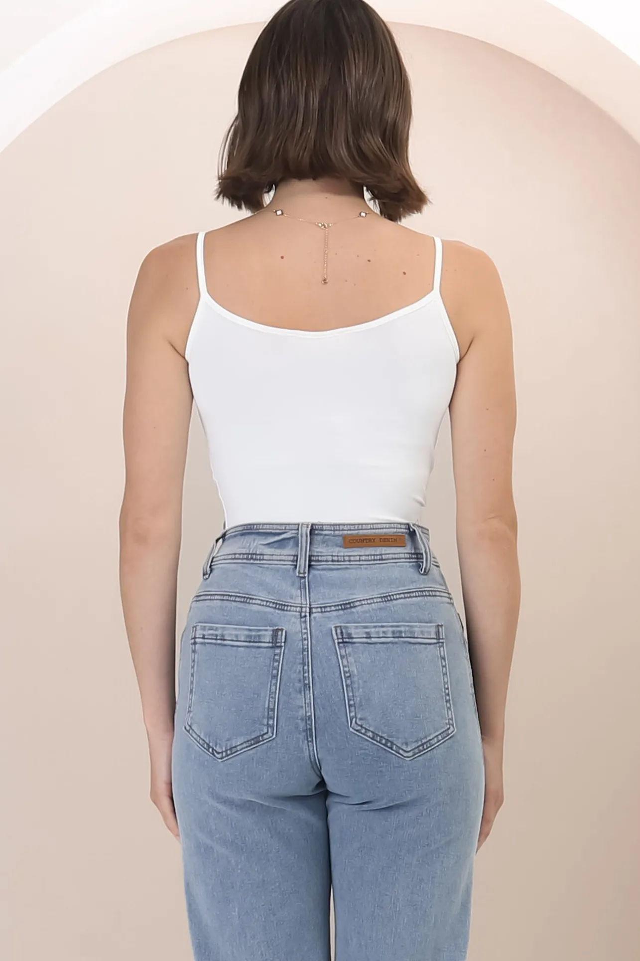 Dila Cami - Scoop Neckline Long Cami with Spaghetti Straps in White>Salty Crush Outlet